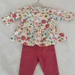Little Me Floral Top and Pink Leggings Set